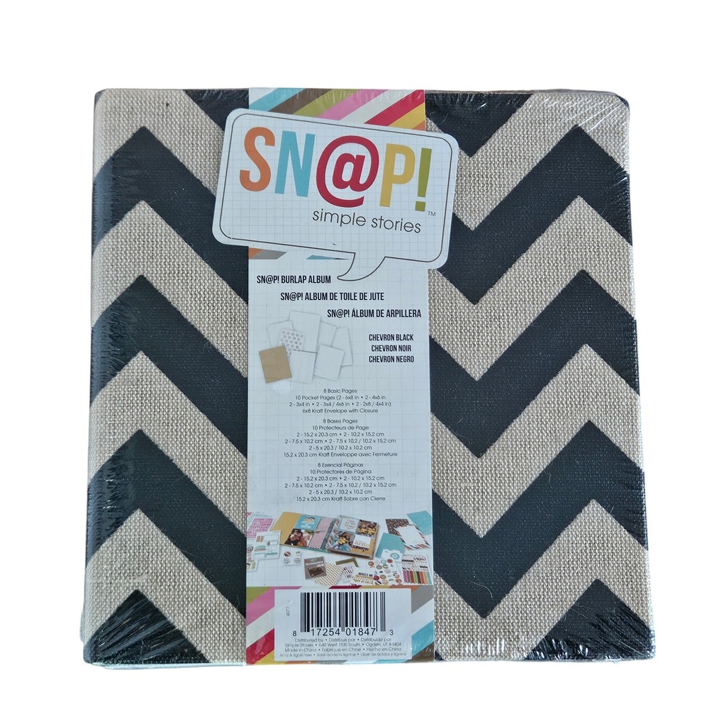 Simple Stories Sn@p! Burlap Album 9x8 Chevron‎ Black Tan Scrapbook NEW